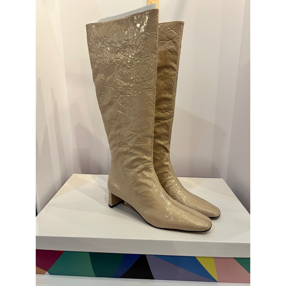 Nisolo The Wanderering Boot Taupe Patent Leather Embossed Knee High Heel Size10M